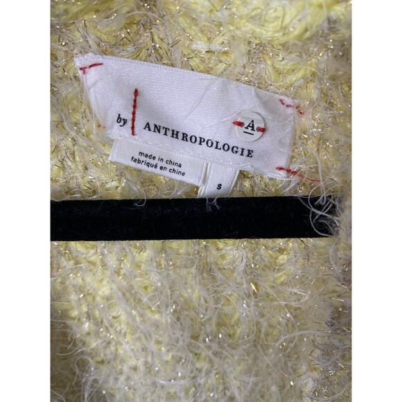 Anthropologie Yellow metallic, fuzzy, belted cardigan sweater small - Picture 7 of 8